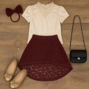 Burgundy Lace High-Low Skirt